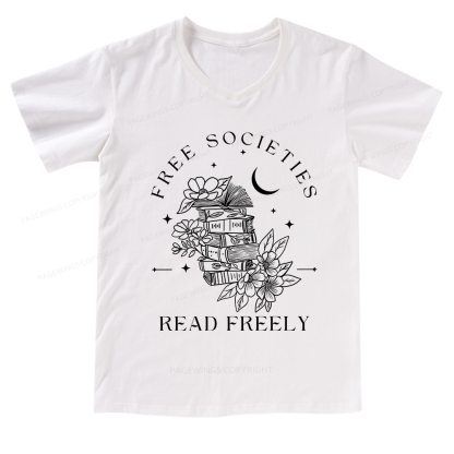 Pagewings Free Societies Read Freely Comfort Colors V-neck T-shirt