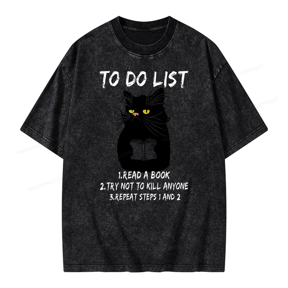 Pagewings Black Cat To Do List Unisex Washed T-shirt