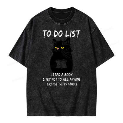 Pagewings Black Cat To Do List Unisex Washed T-shirt