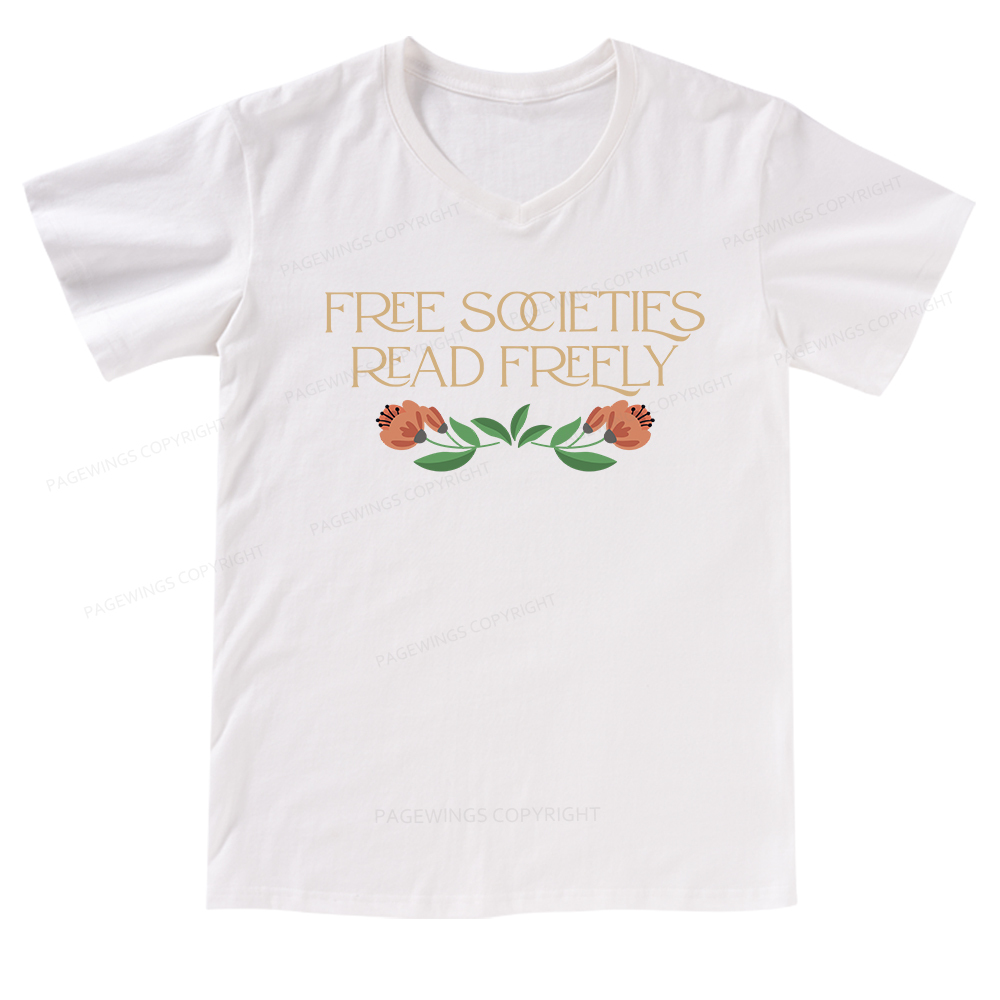 Pagewings Free Societies Read Freely V-neck T-shirt