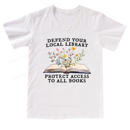 Pagewings Books Save Lives Protect Libraries V-neck T-shirt 