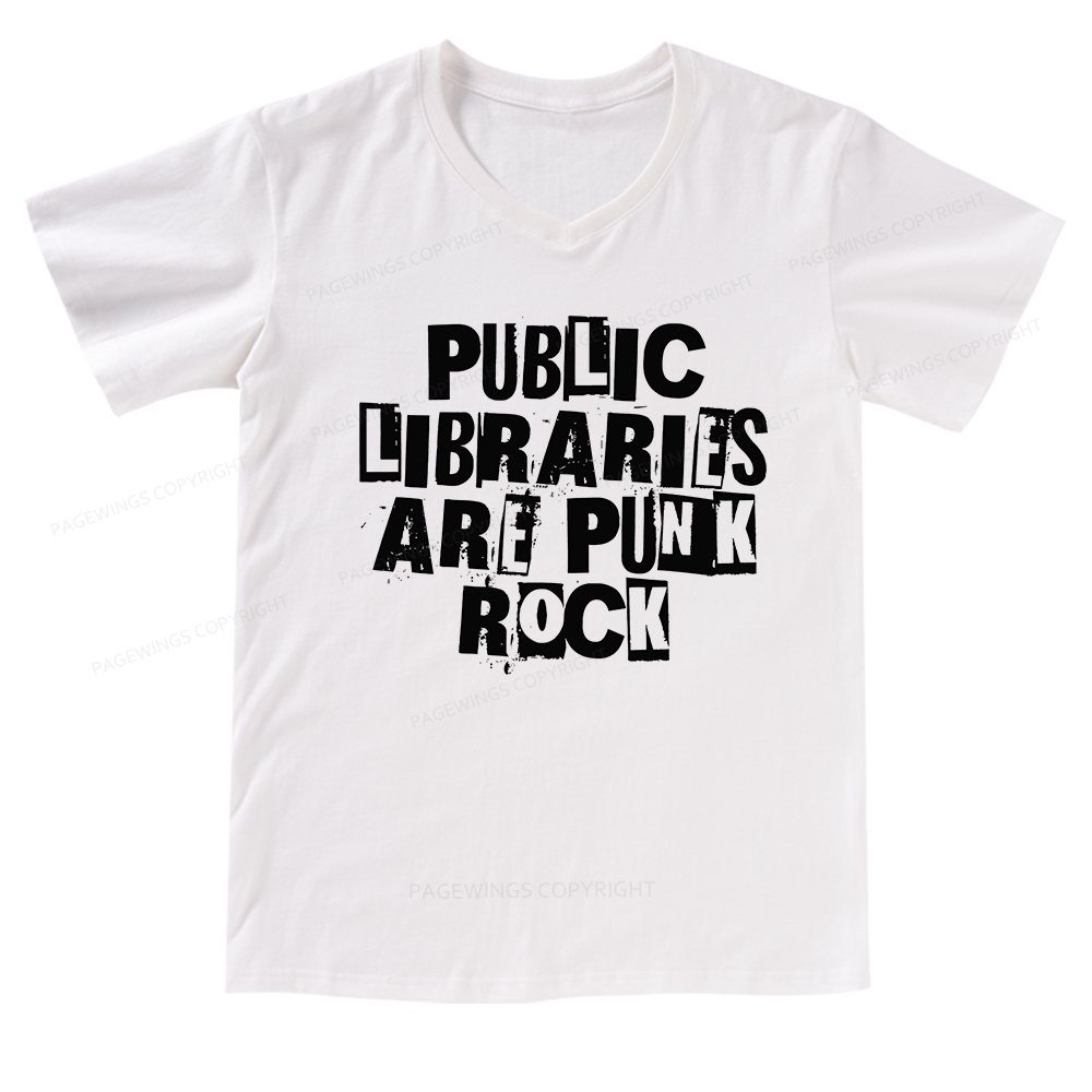 Pagewings Public Libraries Are Punk Rock V-neck T-shirt