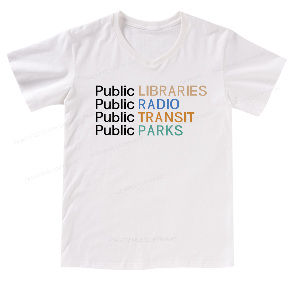 Pagewings Public Libraries Radio Transit Parks V-neck T-shirt