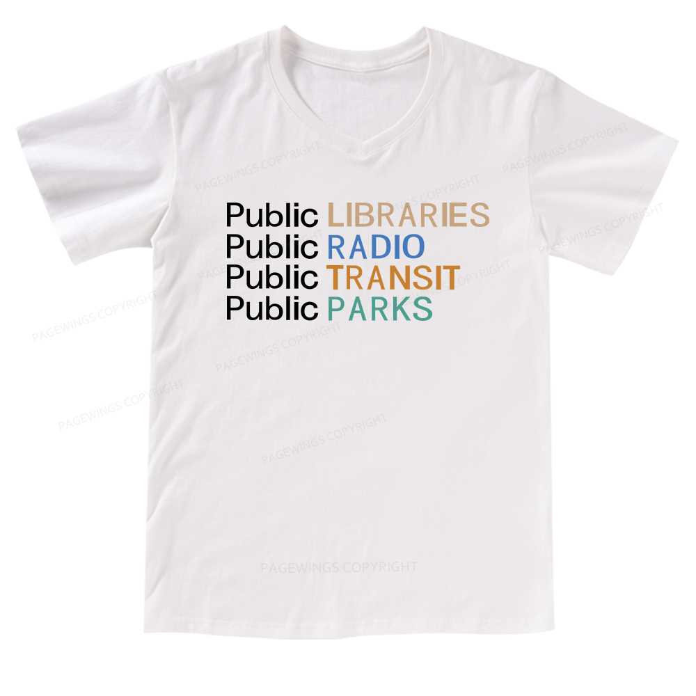 Pagewings Public Libraries Radio Transit Parks V-neck T-shirt