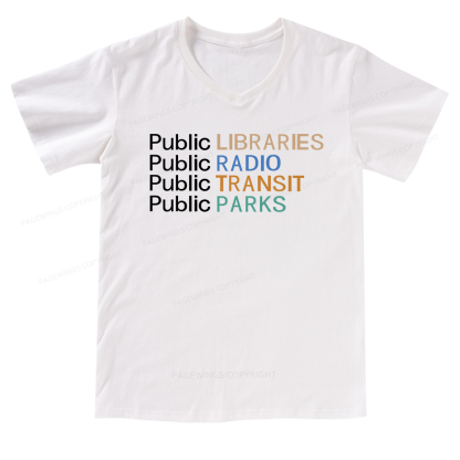 Pagewings Public Libraries Radio Transit Parks V-neck T-shirt