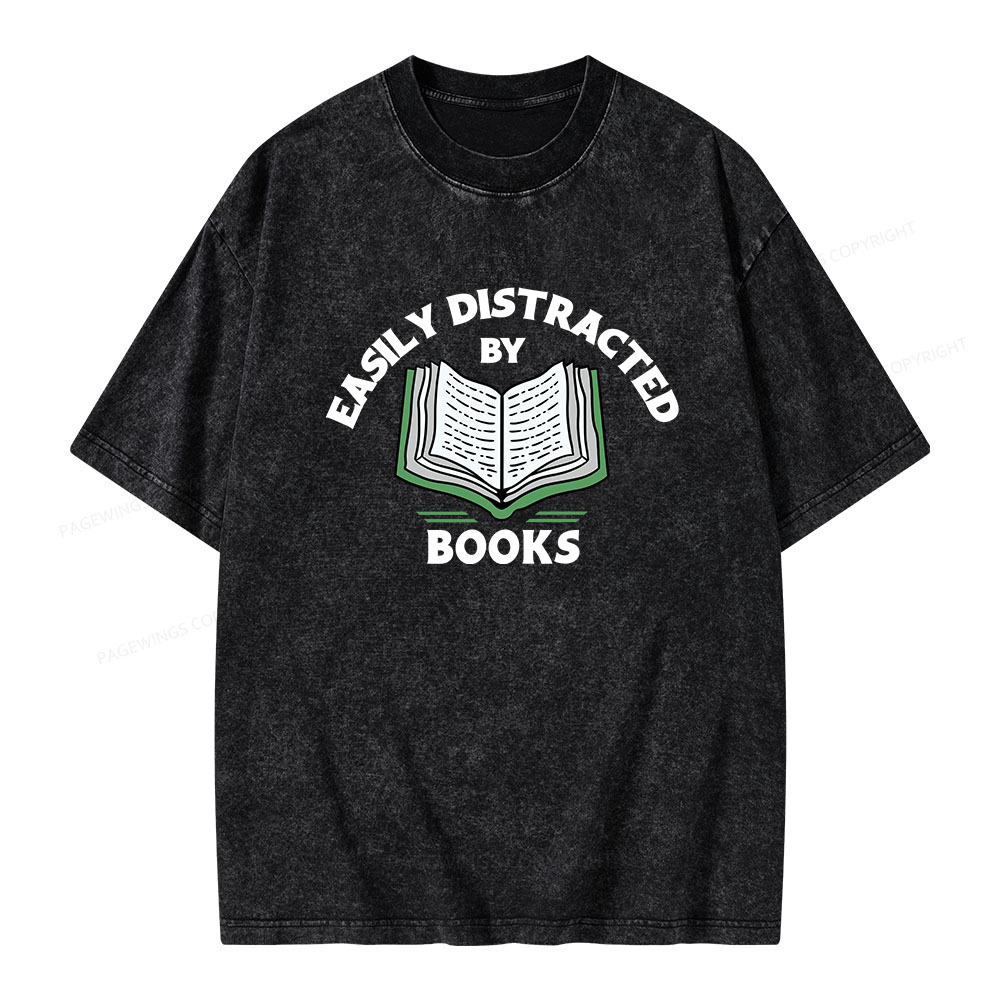 Pagewings Easily Distracted By Books  Unisex Washed T-shirt