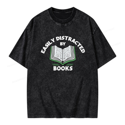 Pagewings Easily Distracted By Books  Unisex Washed T-shirt
