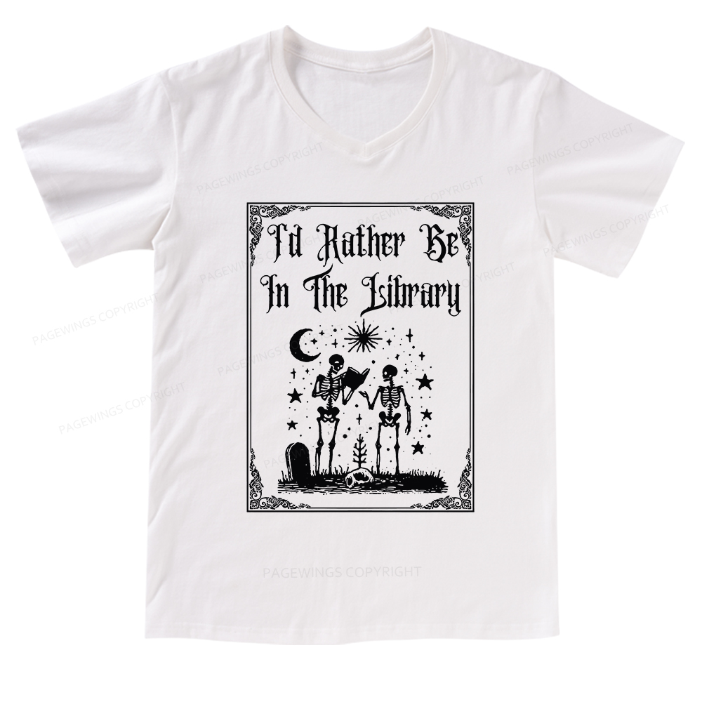 Pagewings I'd Rather Be In The Library V-neck T-shirt
