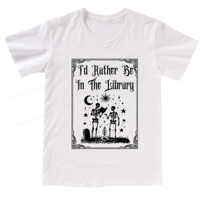 Pagewings I'd Rather Be In The Library V-neck T-shirt
