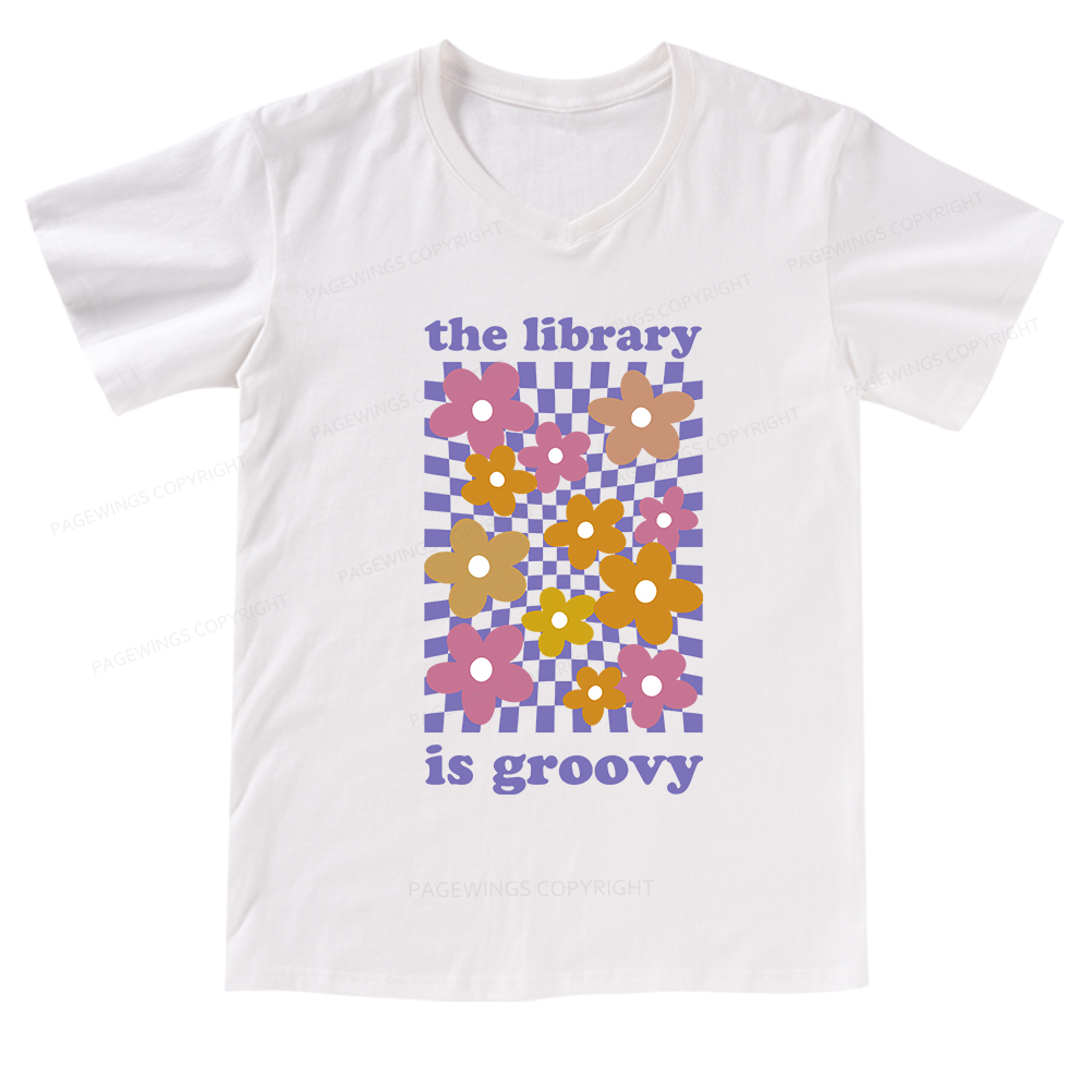 Pagewings The Library is Groovy V-neck T-shirt