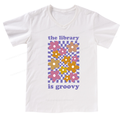 Pagewings The Library is Groovy V-neck T-shirt