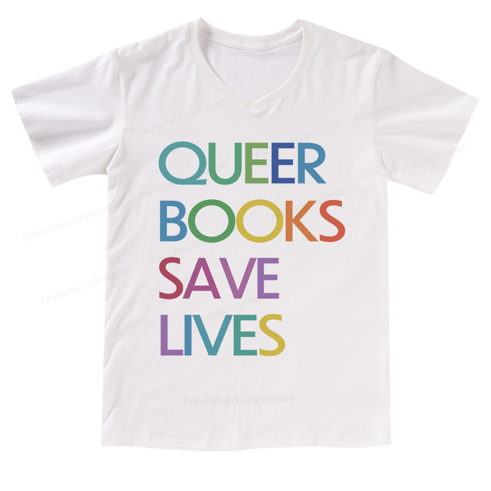 Pagewings Queer Books Save LivesV-neck T-shirt
