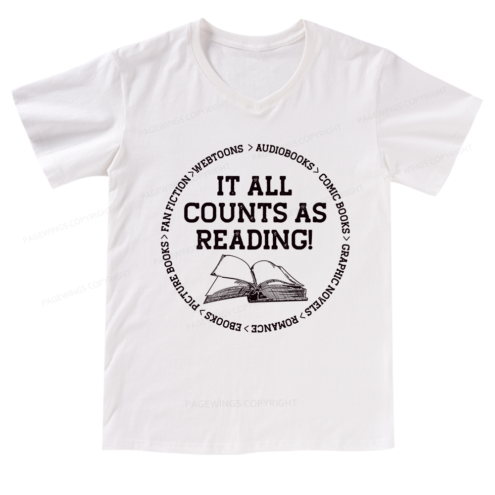 Pagewings It All Counts As Reading V-neck T-shirt