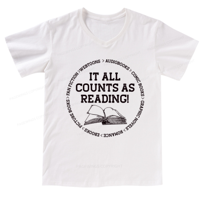Pagewings It All Counts As Reading V-neck T-shirt