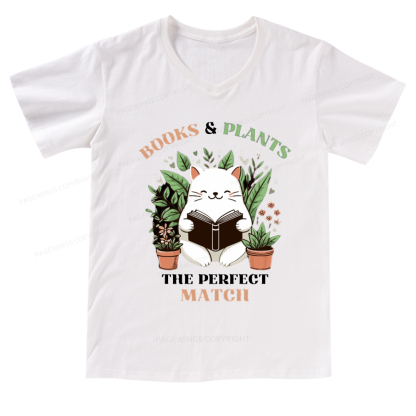 Pagewings Books And Plants The Perfect Match T-Shirt V-neck T-shirt