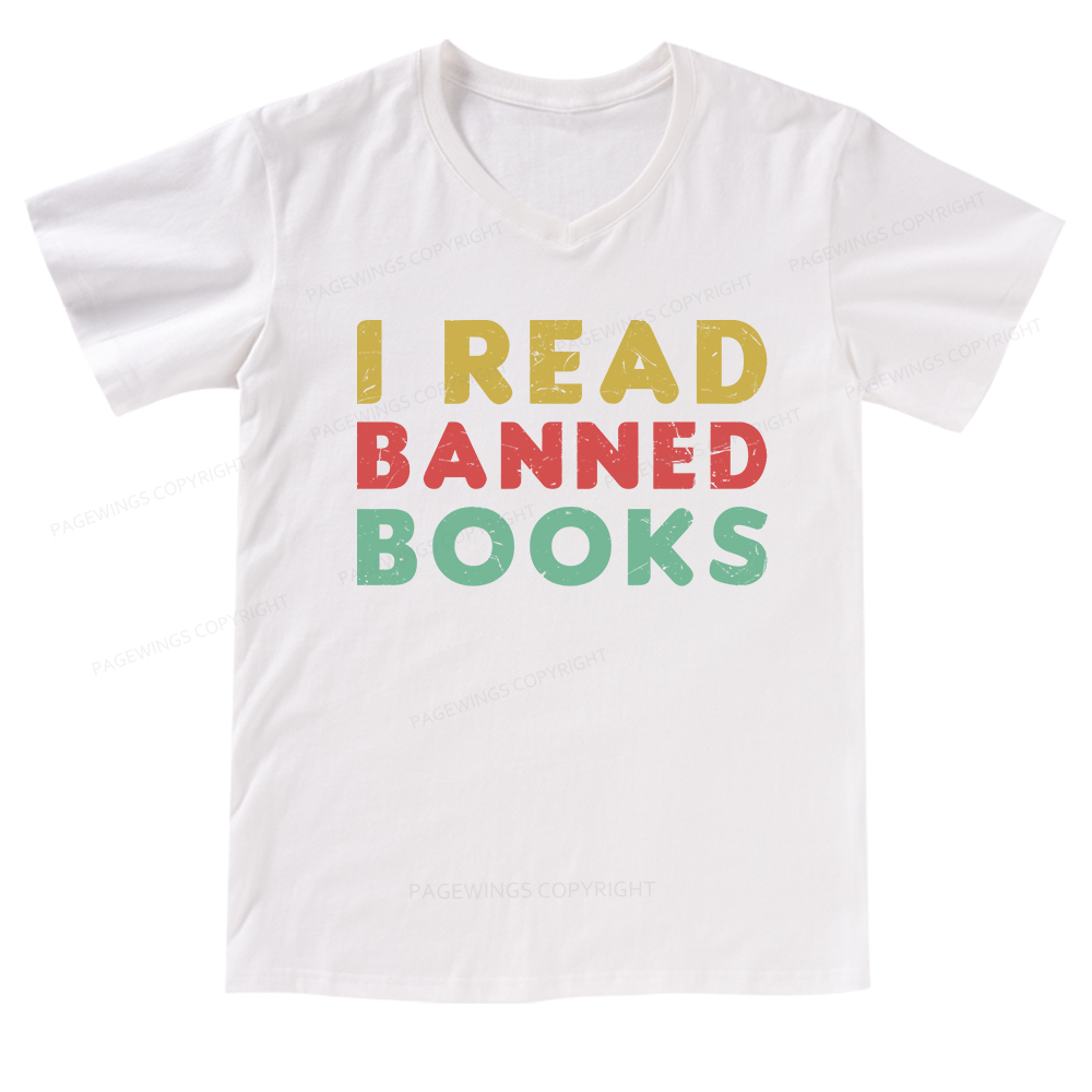 Pagewings Vintage I Read Banned Books Geek Readers T-Shirt V-neck T-shirt