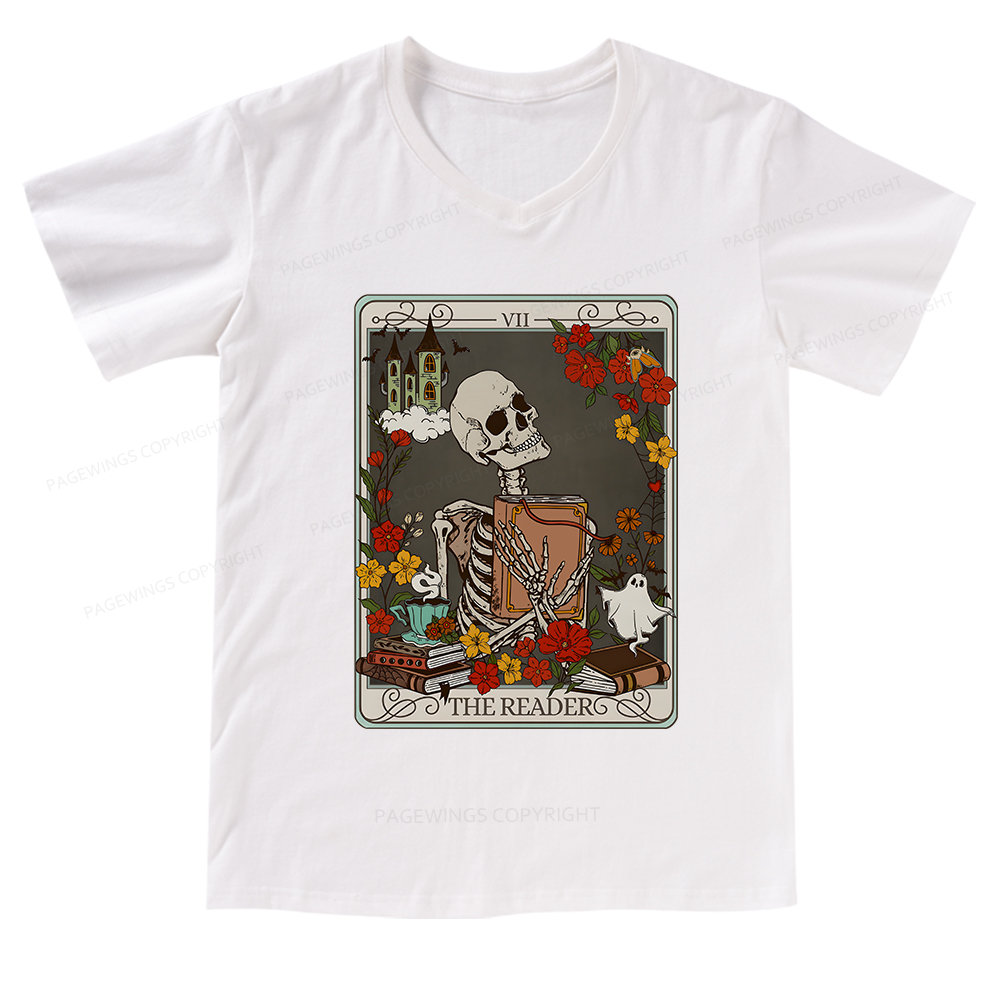 Pagewings The Reader Tarot Card TShirt Bookish Shirt V-neck T-shirt