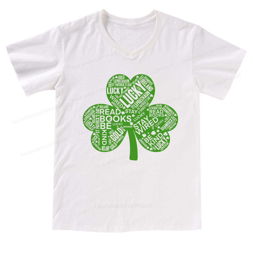 Pagewings St Patricks Day Shirt Lucky Reading Shirt V-neck T-shirt