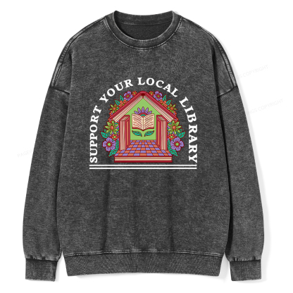 Pagewings Support Your Local Library Unisex Washed Sweatshirt