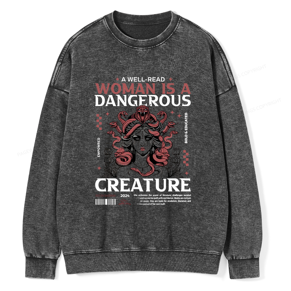 Pagewings A Well-Read Woman is A Dangerous Unisex Washed Sweatshirt