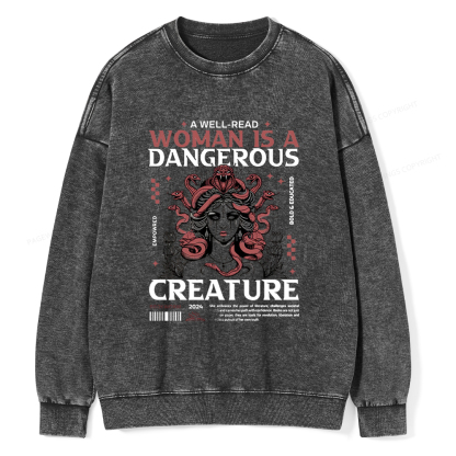 Pagewings A Well-Read Woman is A Dangerous Unisex Washed Sweatshirt