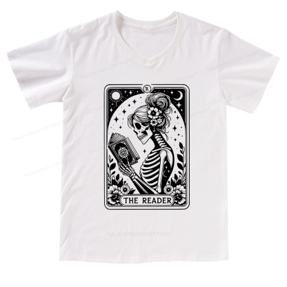 Pagewings Tarot Lover Gift Halloween Skeleton Tee V-neck T-shirt