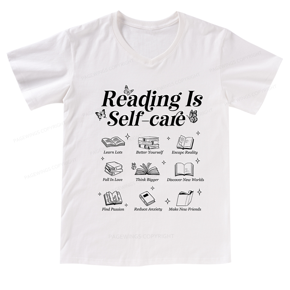 Pagewings Reading Is Self Care V-neck T-shirt