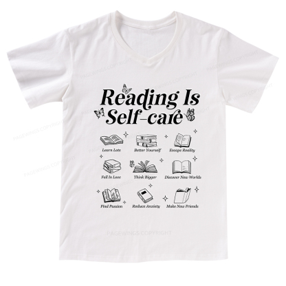 Pagewings Reading Is Self Care V-neck T-shirt