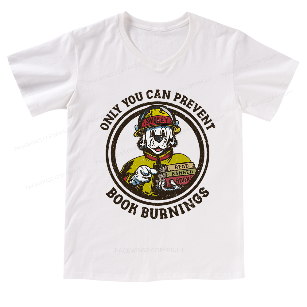 Pagewings Prevent Book Burnings V-neck T-shirt