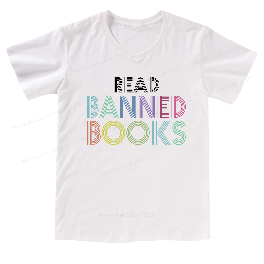 Pagewings Read Banned Books Shirt  V-neck T-shirt
