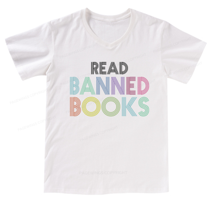 Pagewings Read Banned Books Shirt  V-neck T-shirt