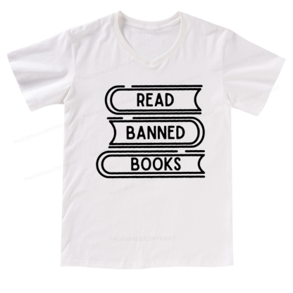 Pagewings Read Banned Books Stack V-neck T-shirt