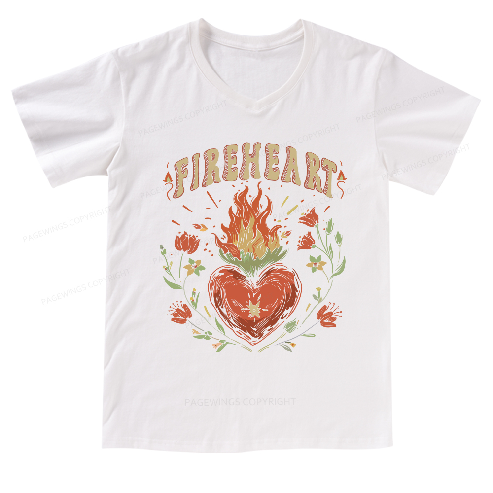 Pagewings Vintage Fire-heart Shirt  V-neck T-shirt