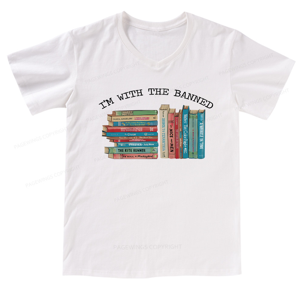 Pagewings I'm With The Banned Books V-neck T-shirt