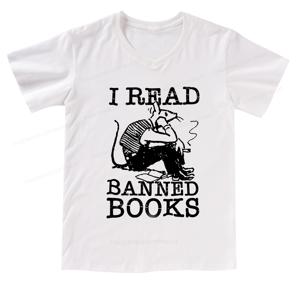 Pagewings I Read Banned Books T Shirt V-neck T-shirt