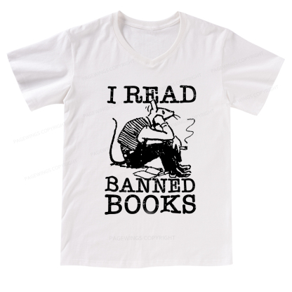 Pagewings I Read Banned Books T Shirt V-neck T-shirt