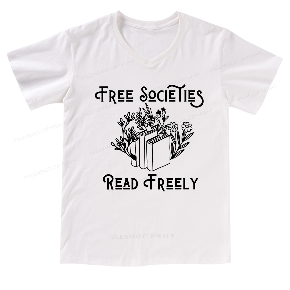 Pagewings Free Societies Read Freely V-neck T-shirt