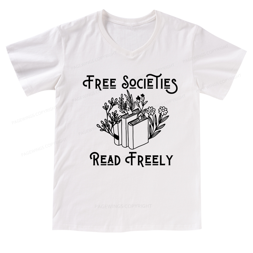 Pagewings Free Societies Read Freely V-neck T-shirt