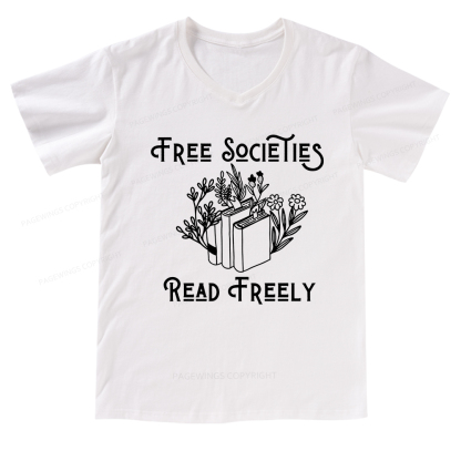 Pagewings Free Societies Read Freely V-neck T-shirt