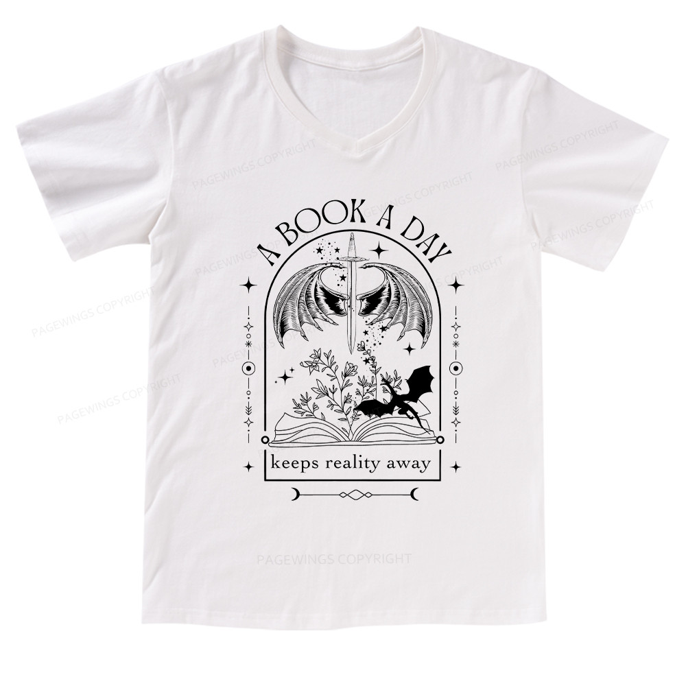 Pagewings A Book a Day Dragon V-neck T-shirt