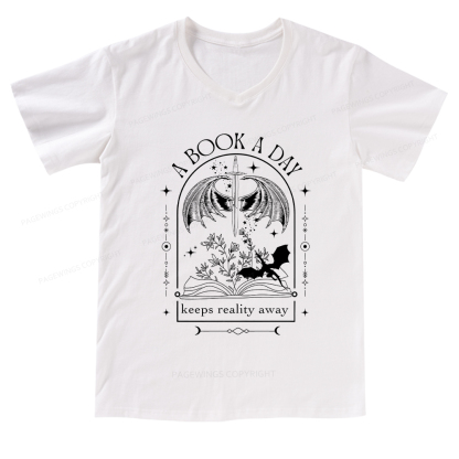 Pagewings A Book a Day Dragon V-neck T-shirt