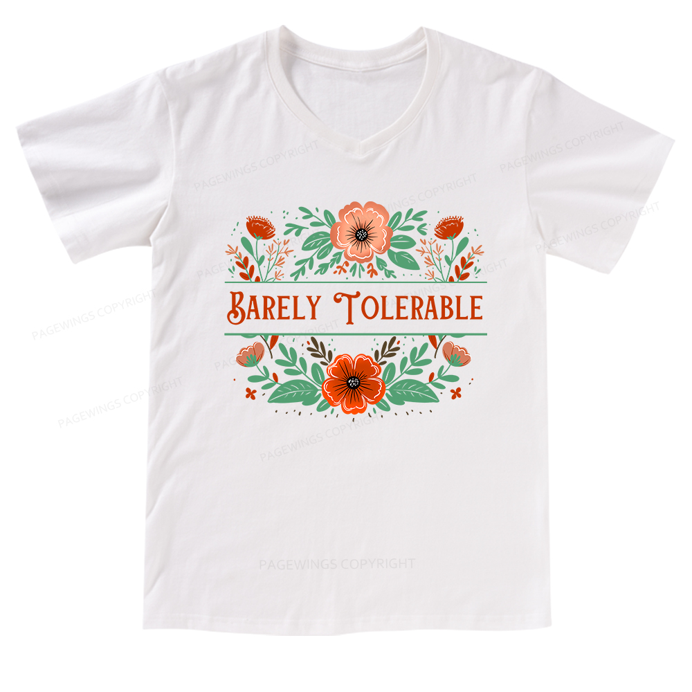 Pagewings Barely Tolerable Book Lover Bookish V-neck T-shirt