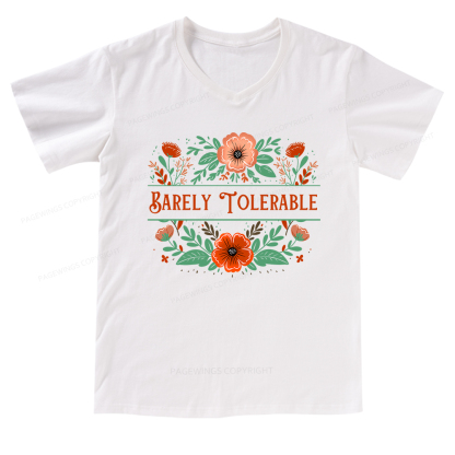 Pagewings Barely Tolerable Book Lover Bookish V-neck T-shirt