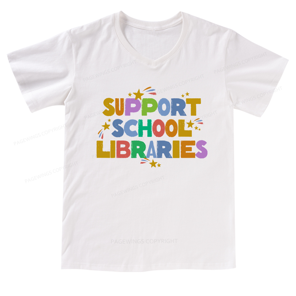 Pagewings Support School Libraries V-neck T-shirt