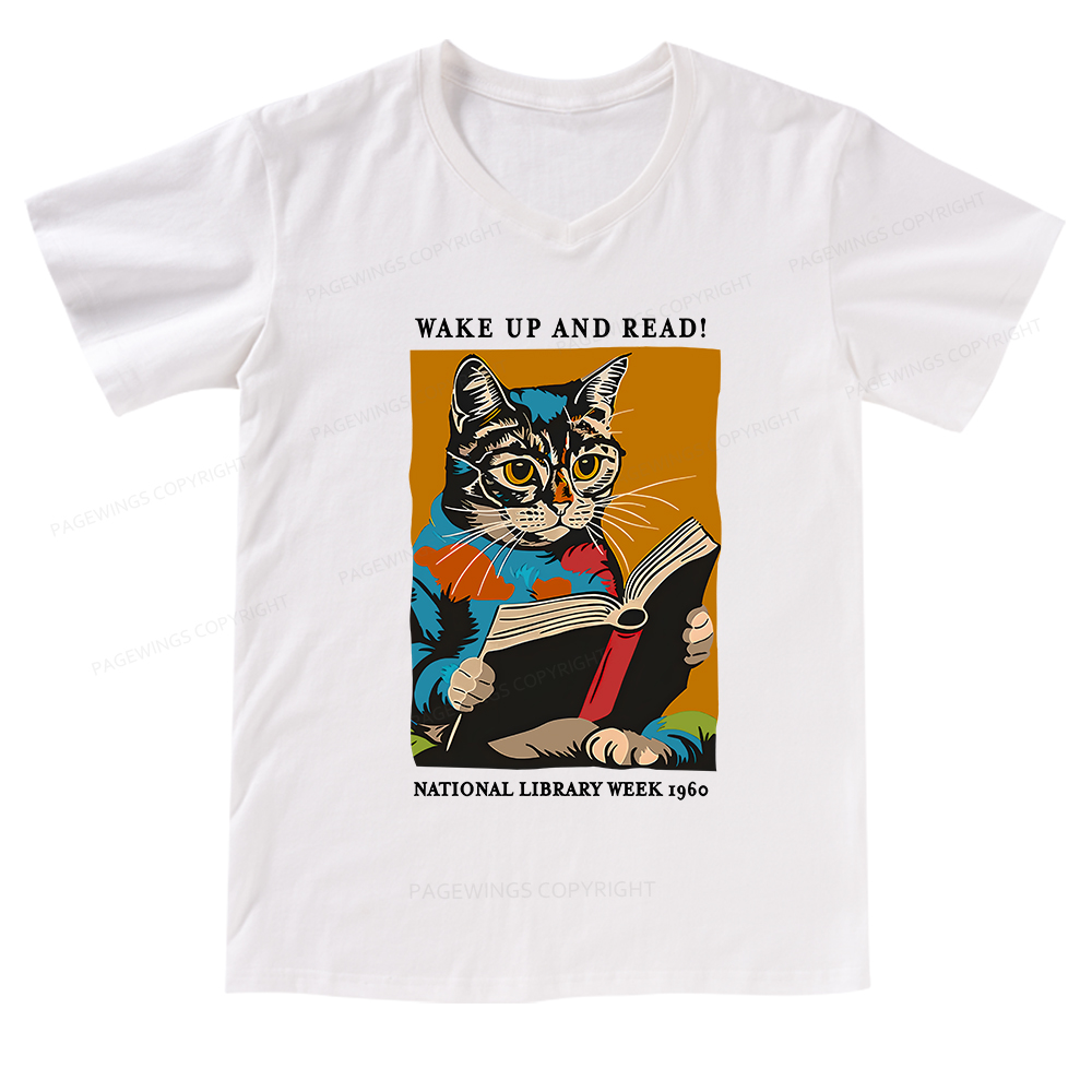Pagewings Cat Reading Poster V-neck T-shirt