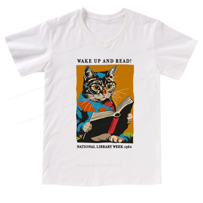 Pagewings Cat Reading Poster V-neck T-shirt