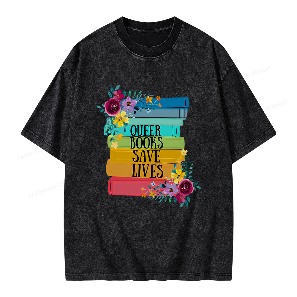 Pagewings Queer Books Save Lives Unisex Washed T-shirt