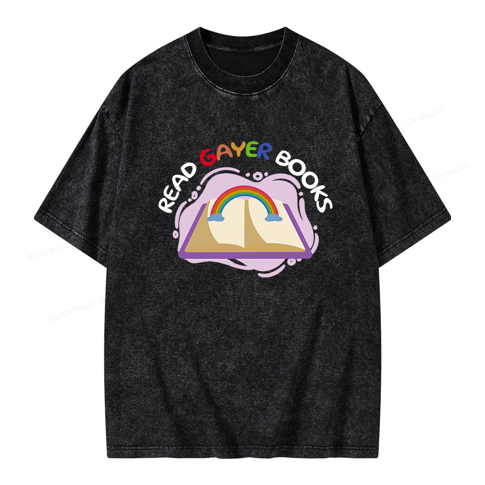 Pagewings Read Gayer Books Unisex Washed T-shirt