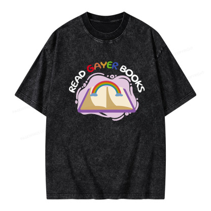 Pagewings Read Gayer Books Unisex Washed T-shirt