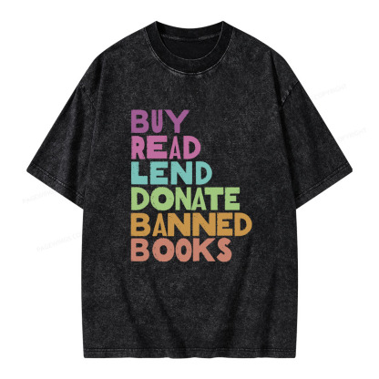 Pagewings Buy Read Lend Donate Banned Books Unisex Washed T-shirt